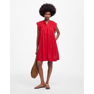 MADEWELL Embroidered Pleated Mini Dress S Watermelon Crew Henley Lined NWT B66